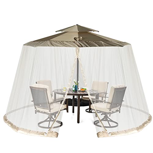 LIFEZEAL Zanzariera Ombrellone da Giardino, Zanzariera Gazebo da Patio, Regolabile, Schermo Rete per Esterno Anti Zanzara, Mosche, AntiVento, 2 Aperture a Cerniera, Stabile Base,12,5x2,3m, Beige