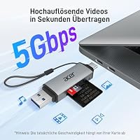 Acer SD Kartenleser, Dual USB 3.0 USB C Stecker Kartenlesegerät Aluminium – Ansicht 2