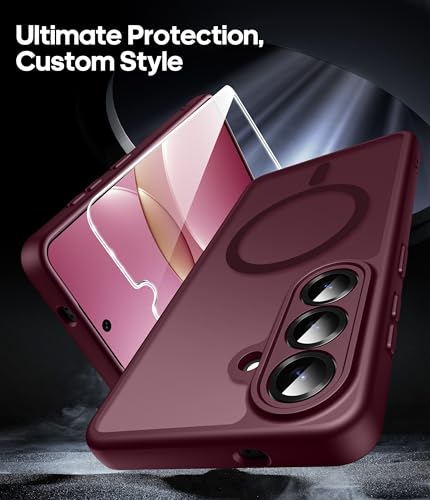 Opkiegrn für Samsung Galaxy S26 5G Hülle mit 2 Stück Panzer Schutz Glas Folie, Kompatibel mit MagSafe, Stoßfest Kratzfest Transluzente Matt Handyhülle für Samsung Galaxy S26 5G - Weinrot
