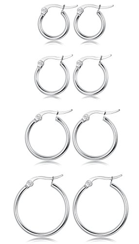 Jstyle Jewelry Women's Cute Small Hoop Earrings Stainless Steel 4 Pairs a Set