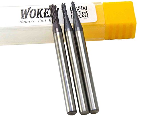 Wokesi 1mm 1.5mm 2mm Cutting Dia,Corner Radius End Mill,HRC55,Pack of 3,Std Length,4Flutes,TiAlN Coated,Metric,Solid Carbide,CNC Router Bits Milling Tools (1mm+1.5mm+2mm HRC55º)