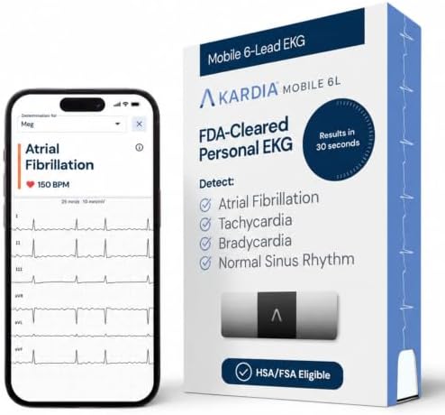 KardiaMobile 6L ECG Monitor, Medical-Grade, FDA-Cleared Heart Monitor, 6 Views of the Heart, Results in 30 Seconds, Unlimited Recordings, Works with Smartphones, Pocket-Size