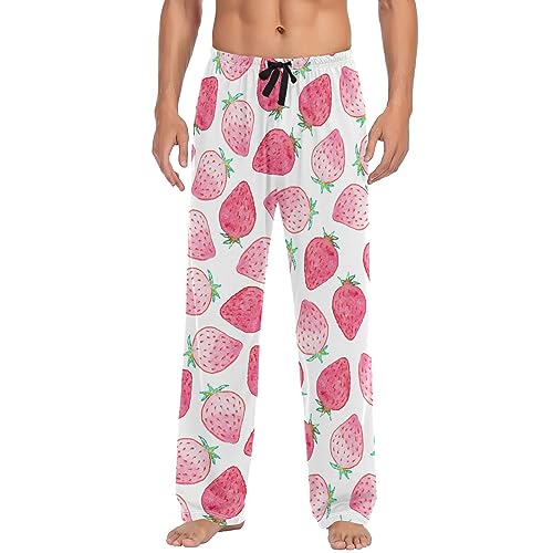 Watercolor Strawberry Pajama Pants Fruit Men's Pajama Bottoms Lounge Sleepwear PJs Casual Sleep Pants S