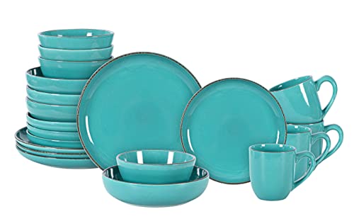 Home VSS, Stoneware Euro-Nordic 20pc Dinnerware Set, Shiny Turquoise Glaze with Speckle Effect