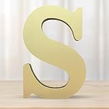 DEEZOMO 6 Inch 3D Golden Wooden Letters, Unfinished Wooden Alphabet Wall Letter for Wall Decor Decorative - Wood Crafts Standing Letters Slices Sign Board Decoration for Party Decor DIY Craft Letter S