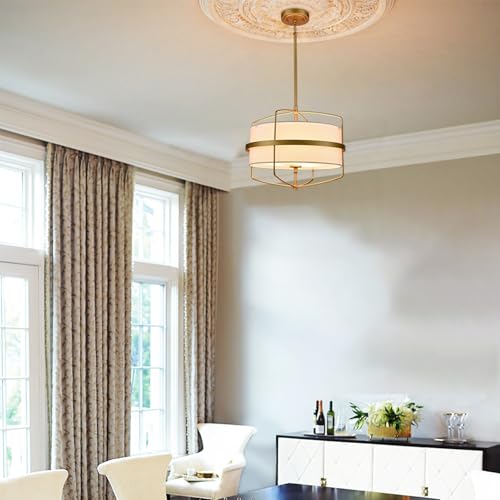 Image of DAYCENT Modern Gold Pendant Light 3-Light Drum Shade Chandelier