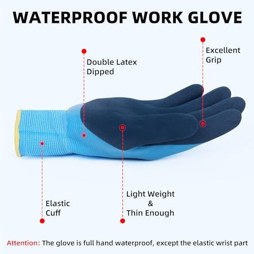 DS Safety Arbeitshandschuhe Herren und Damen - Wasserdichte Gartenhandschuhe mit Schaumlatex und Gummibeschichtung Handschuhe (1 Paar-Blau) Größe 7/S