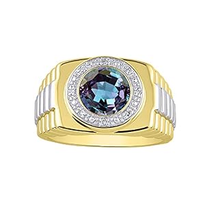 Rylos Men’s Rings: Round Shape Cabochon Gemstone & Diamonds – Designer Style Rings for Men, Yellow Gold Plated Silver Ring in Sizes 8-13. Men’s Jewelry!