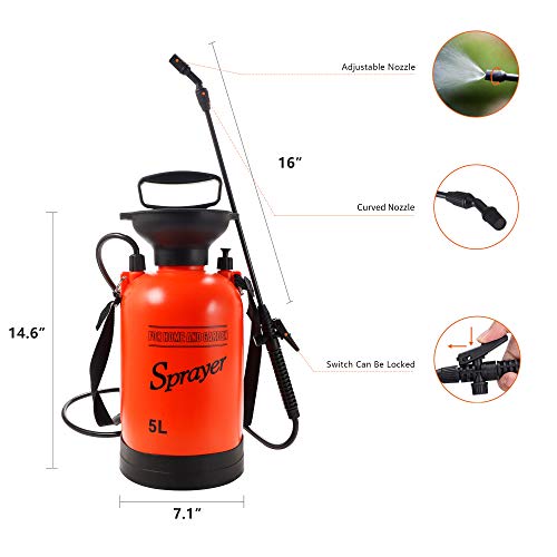 GARTOL Pump Sprayer in Lawn and Garden 1.3-Gallon Portable Pressure Sprayers for Fertilizer, Watering Plants, Cleaning, Includes Adjustable Cone Nozzles and Portable Shoulder Strap - Thumbnail 3
