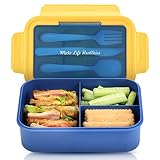 HOTEC Bento Lunch Box for Kids and Adults Built-in Knife, Fork & Spoon, 1400ML Portable Bento Box wi