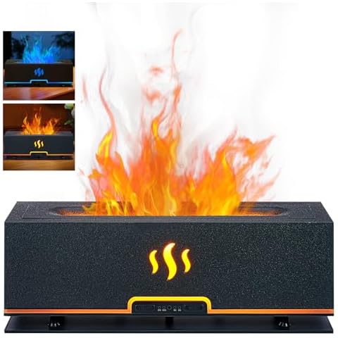 Flame Essential Oil Diffusers, Augot Aromatherapy Diffuser with 2 Color Flame Lights, 4 Timer Aromatherapy Diffuser Humidifier with Waterless Auto Off for Home, Bedroom, Room, Office (Dark Gray) Cover