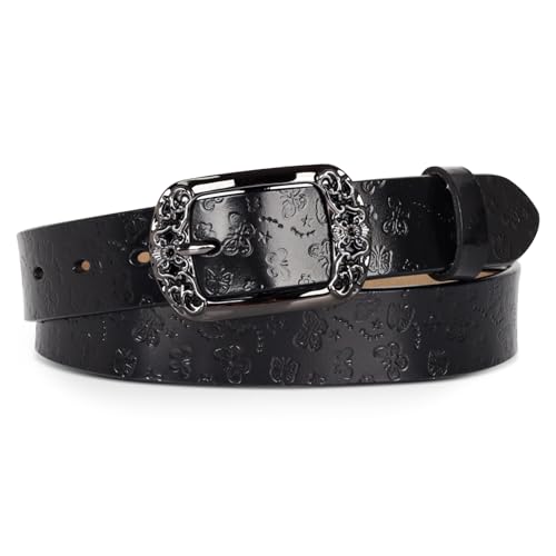 Image of Women's Fashion Classic Metal Buckle Leather Belt with Jeans Dress
