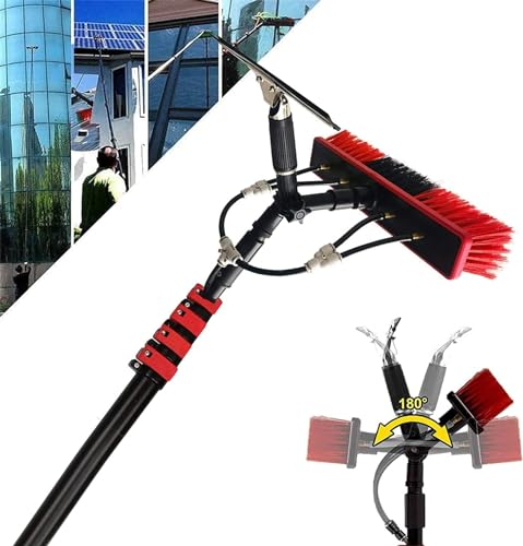 QIYFOZ Szczotka do czyszczenia szkła, zestaw drążków teleskopowych, panel słoneczny, szczotka obrotowa, panele fotowoltaiczne, teleskopowe urządzenie do czyszczenia okien, zestaw słupków zasilanych
