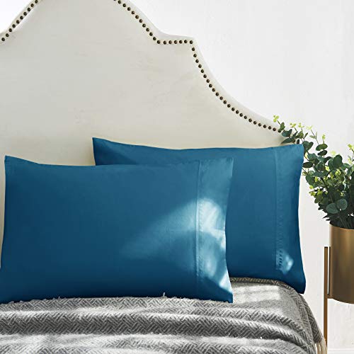Elinen 100% Supima Cotton 600 Thread Count Queen Pillowcases Set Of 2, Luxury Hotel Pillow Cases,Soft & Silky Sateen Weave, Premium Quality Queen Pillowcase 2 Pieces (Peacock Blue, Standard) #TOP1