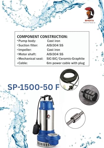 Image of Sparta SP-1500-50F, 2.0 HP Sewage Sumbersible Dewatering Pump | Pure Copper Motor| 10 mm solid handing capacity suitable for clearing dirty water, discharging domestic waste water| Automatic operation