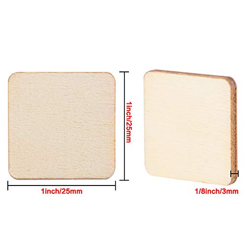 Unfinished Wood Pieces Blank Wood Squares Round Corner Wooden Cutouts For Diy Supplies, Craft, Decoration, Laser Engraving Carving (1 X 1 Inch, 200 Pieces) #TOP5