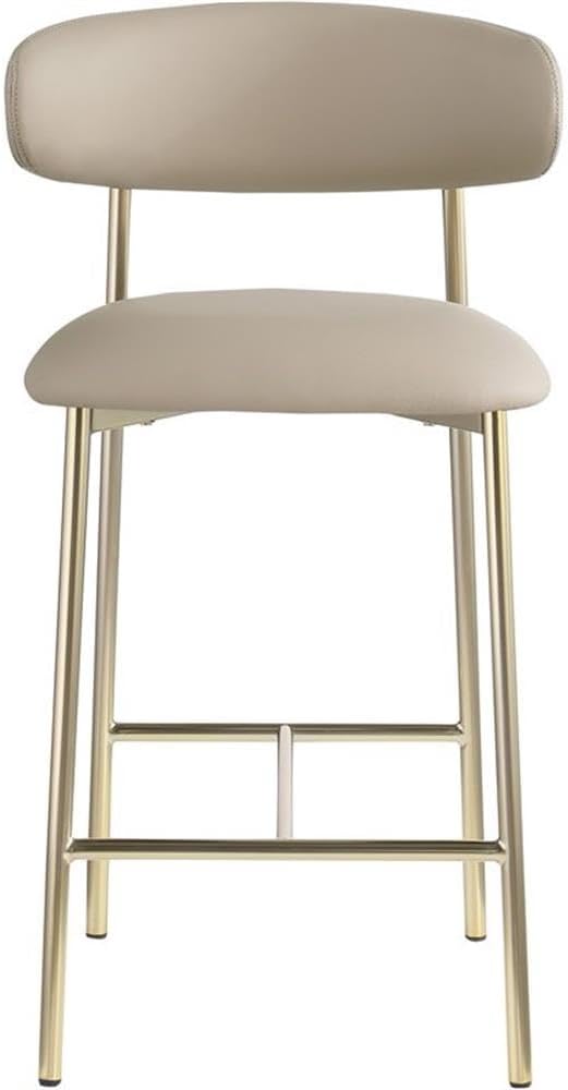 Pemberly Row Contemporary Counter Stool Set of 2, Taupe Vegan Leather Upholstery, Brushed Gold Metal Frame, 36 in Height, Modern Kitchen Island or Home Bar Seating
