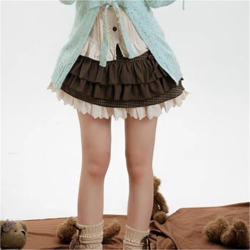 Women Kawaii Lace Patchwork Bow Cake Skirt Femme High Waist Preppy All Match A Line Skirts3