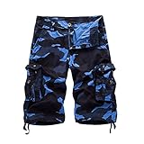  shownicer Shorts Cargo Homme Baggy Rétro Pantacourt Outdoor Bermudas Casual Pantalon Court Multi-Poches de Loisir Travail Sport Jogging Grande Taille B Bleu XXL