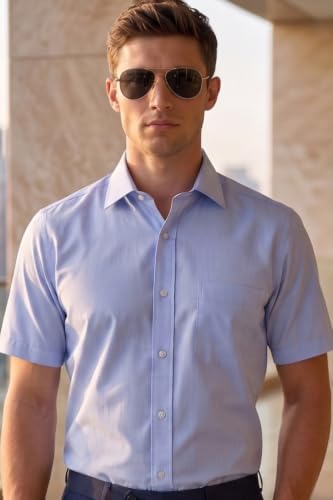 Image of Louis Philippe Men's Regular Fit Easy to Iron Everyday wear Premium Cotton Half Sleeve Solid Formal Shirt