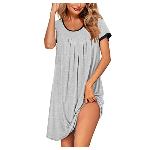 Ekouaer Women’s Nightgown Modal Sleep Dress Short Sleeve Nightshirt Sleepwear Grey XL