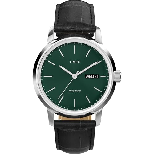Montre Marlin Timex homme cadran vert et bracelet noir en cuir épuré