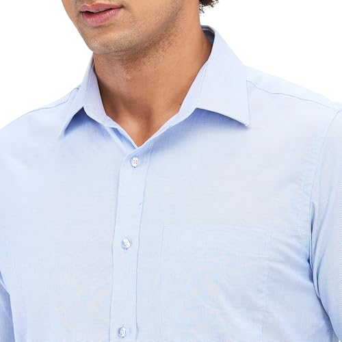 Image of Raymond Men's Slim Fit Structure Pattern Pure Cotton Semi Cut Away Collar Full Sleeve Formal Shirt
