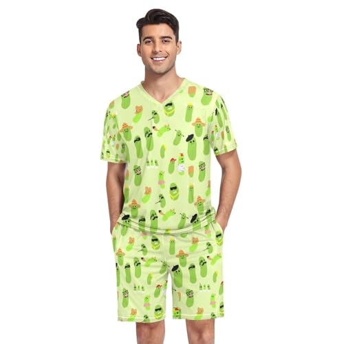 Men's Pajama Set Short Sleeve V Neck 2 Piece Nightwear Summer Sleepwear Shorts With Pockets Pjs - Main Image