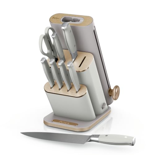 Ninja® NeverDull® 10-Pc Knife Set, Amazon Exclusive Bone & Champagne | Stays razor-sharp 10+ years. Premium German steel. Removable sharpener. Saving up to 35% more counter space, NK32010IV1