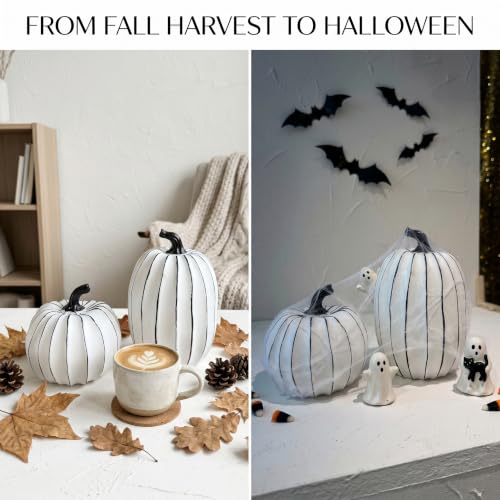 FESTGLOX White and Black Halloween Pumpkin Decor, Small Resin Pumpkin Set by FESTGLOX - Image 9