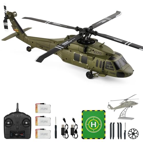 CKYSCHN UH60L Black Hawk RC Helicopter Brushless - 4CH K170 Remote Control Helicopter with 6-Axis Gyro, 2.4G RC Aircraft for Adults Outdoor & 3 Batteries