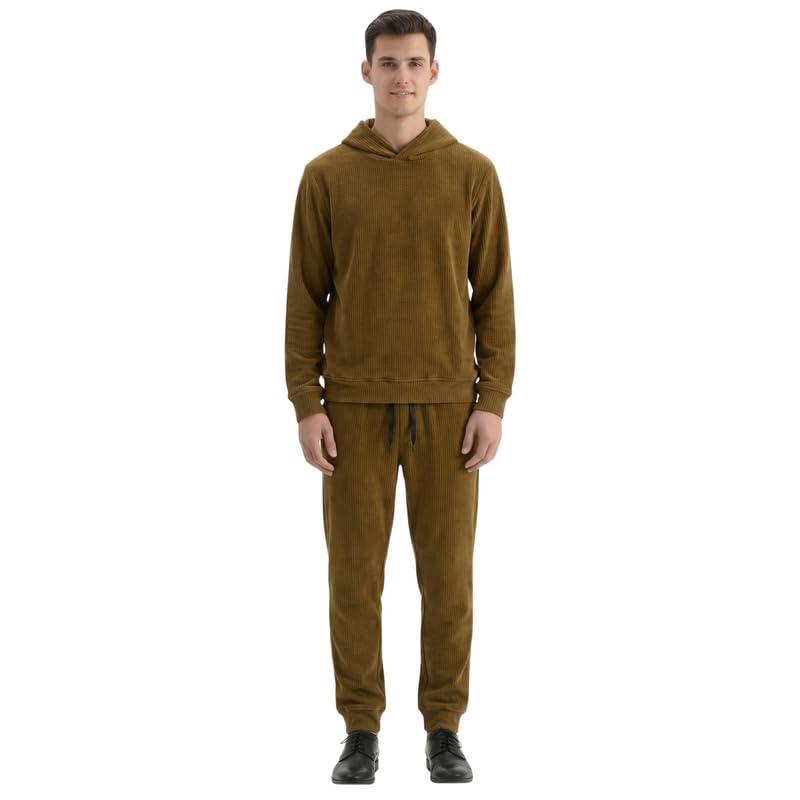 Men Dark Beige Long Sleeve Tracksuit Set Regular Fit Cotton Chenille Fabric Pull Up Lock Closure 4 Pocket Construction Stretch Comfort Build-image-13