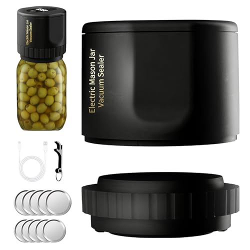 Electric Mason Jar Vacuum Sealer, macchina per sottovuoto elettrica per barattoli di conserve, barattolo di vetro sottovuoto, funzione di arresto automatico, portatile, senza fili, per conservare la