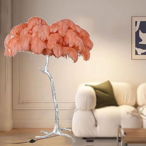 WJFTODAY Lampadaire en Plumes, lampadaire Moderne en Plumes d'autruche, lampadaire LED à ampadaire LED à intensité Variable, lampadaire décoratif pour Chambre et Salon, lampadaire en Plumes de résine