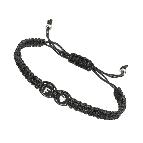 Image of PATIKIL Initial Bracelet, Adjustable Alphabet Letter F Black Rope Bracelet Matching Couple for Women Personalized Gifts Friendship