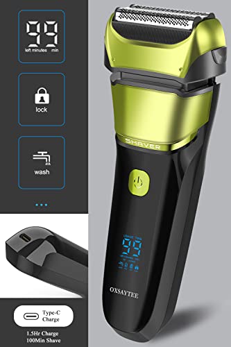 Men's Foil Electric Shaver Electric Razor For Men Cordless Usb-C Rechargeable Shaver With Pop-Up Trimmer, Waterproof Wet And Dry Foil Razor With Travel Pouch Led Display For Face Beard Style, Green #TOP3