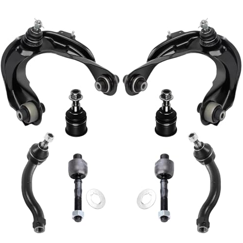 Image of Detroit Axle - 8pc Front End Suspension Kit for Acura 2004-2008 TL, 2 Upper Control Arms with Ball Joint, 4 Outer Inner Tie Rod Links 2005 2006 2007 Replacement
