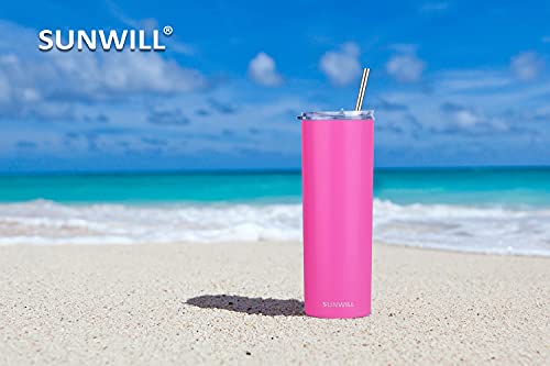 Sunwill Skinny Tumbler With Straw And Lid 20Oz Travel Mug, Vacuum Insulated Double Wall Stainless Steel, For Coffee, Tea, Beverages, Hot Pink #TOP5