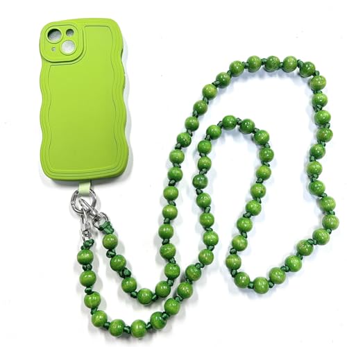 Rockreyoa Holzperlen Handykette zum Umhängen Universal Perlenkette Handyschnur Schlüsselband Handy Lanyard Anhänger Schlüsselkette Personalisierte Smartphone Necklace für Damen und Mädchen Blau