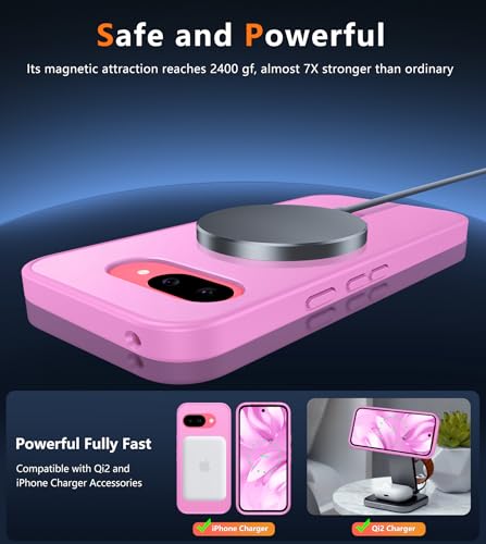 Image of FNTCASE for Google Pixel 9a Case: [Compatible with Magsafe] Translucent Matte Magnetic Phone Cover - Military Grade Drop Protection - Shockproof Protective Cases for Pixel 9A (Pink)