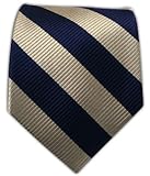 100% Woven Silk Navy and Light Champagne Striped Tie