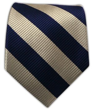 The Tie Bar 100% Woven Silk Navy and Light Champagne Striped Tie