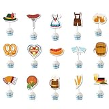 LONZIKP 15 Piezas Topper para Cupcakes de Oktoberfest, Decoración de Postres para Fiesta de la Cerveza, Adornos para Tartas y Dulces con Diseños Bávaros para Celebraciones de Oktoberfest