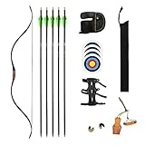 PG1ARCHERY 54" Longbow with Carbon Arrows Modern One Piece Long Bow Recurve Bow for Hungting Targeti