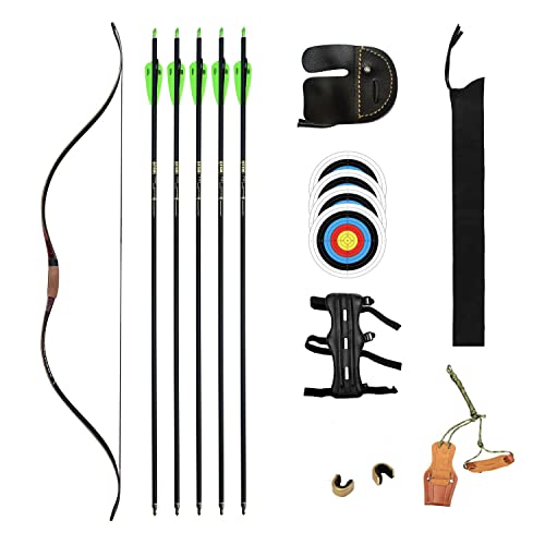 Pg1Archery 54" Longbow With Carbon Arrows Modern One Piece Long Bow Recurve Bow For Hungting Targeting Practice 20-50Lbs 30# #TOP13