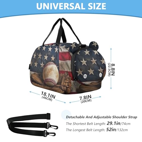 American Baseball Duffle Bag for Girl, Sports Duffle Gym Bags with Shoe Compartment, Personalized Overnight Bag Travel Weekender for Kids2