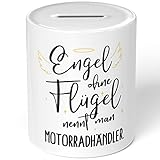 JUNIWORDS Spardose Sparbüchse, Engel ohne Flügel nennt Man Motorradhändler (5175576)
