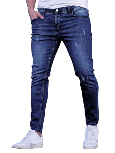 SOLY HUX Men's Ripped Skinny Jeans Classic Stretchy Slim Fit Denim Pants with Pocket Dark Wash 34