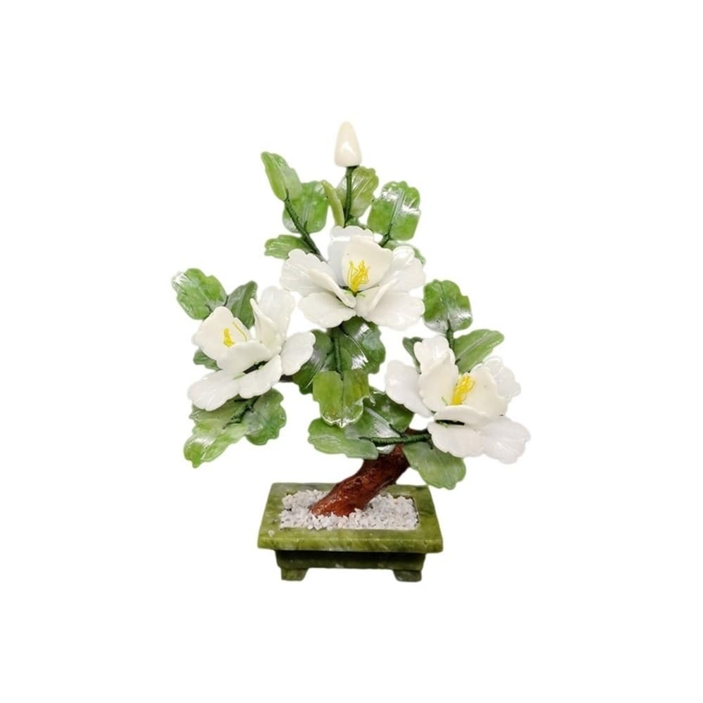 CHENGAIJIAN Artificial Bonsai Tree, Artificial Bonsai，Jade White Peony Flower Jade Decorative Potted Plant Chinese Bonsai Ornament