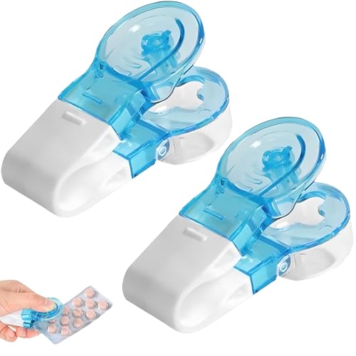 2Pcs Portable Pill Popper for Blister Packs Premium Pill Taker with No-Touch Design Food-Grade Material & Enhanced Durability for Arthritis Users Tablet Cutter and Storage Organizer Included